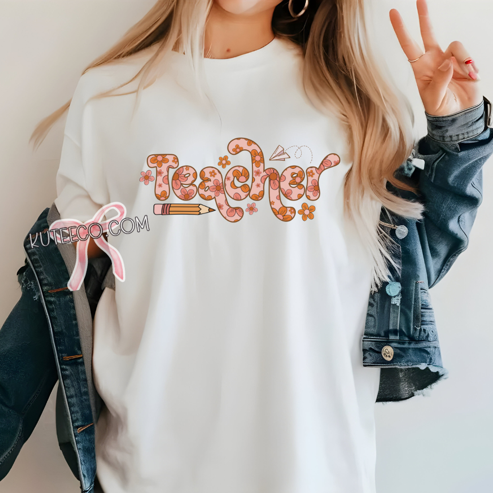 Pink Floral Teacher -T-Shirt