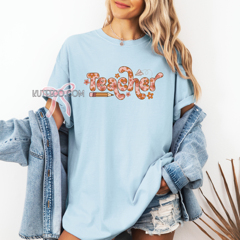 Pink Floral Teacher -T-Shirt