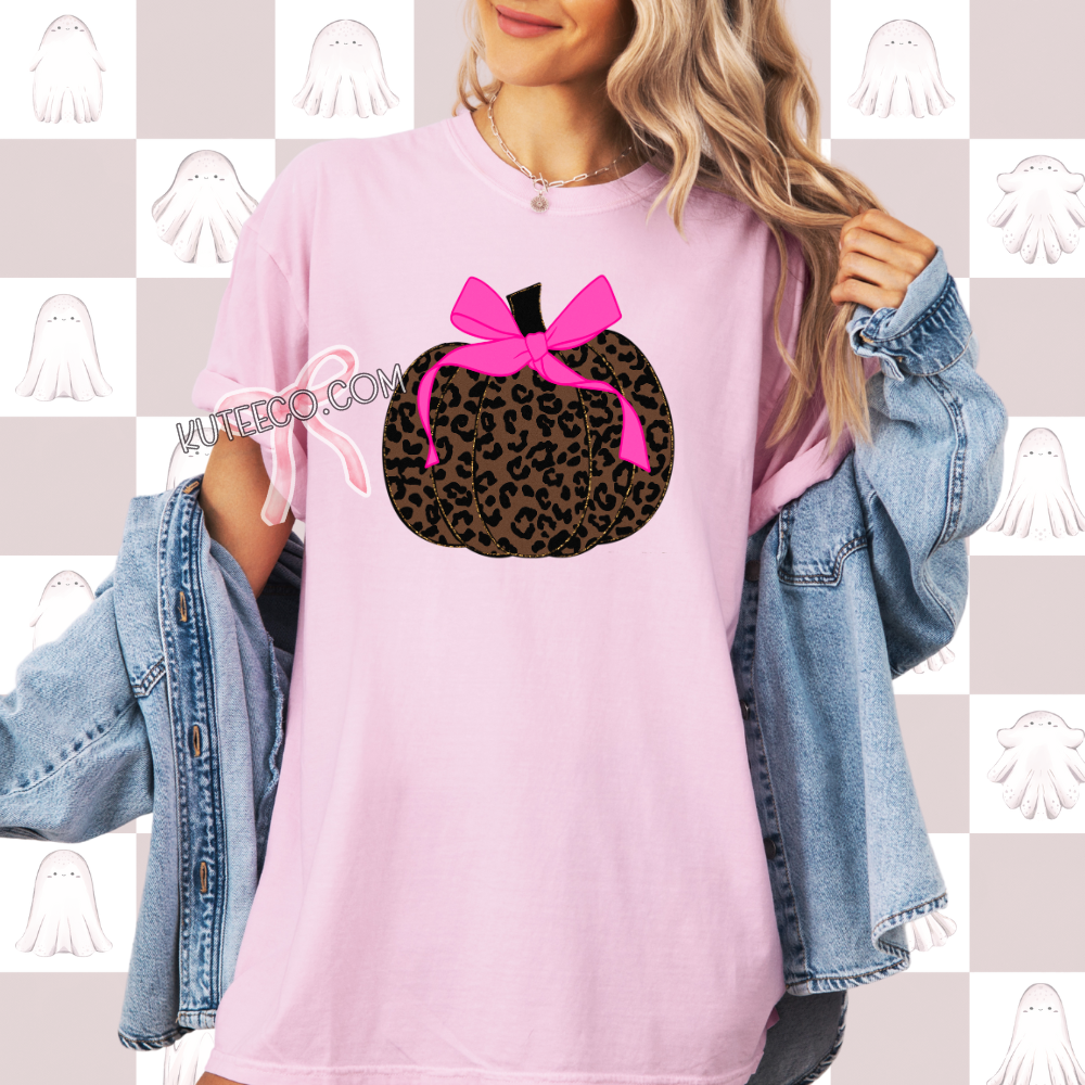 Pumpkin Bow Leopard Pink -T-Shirt