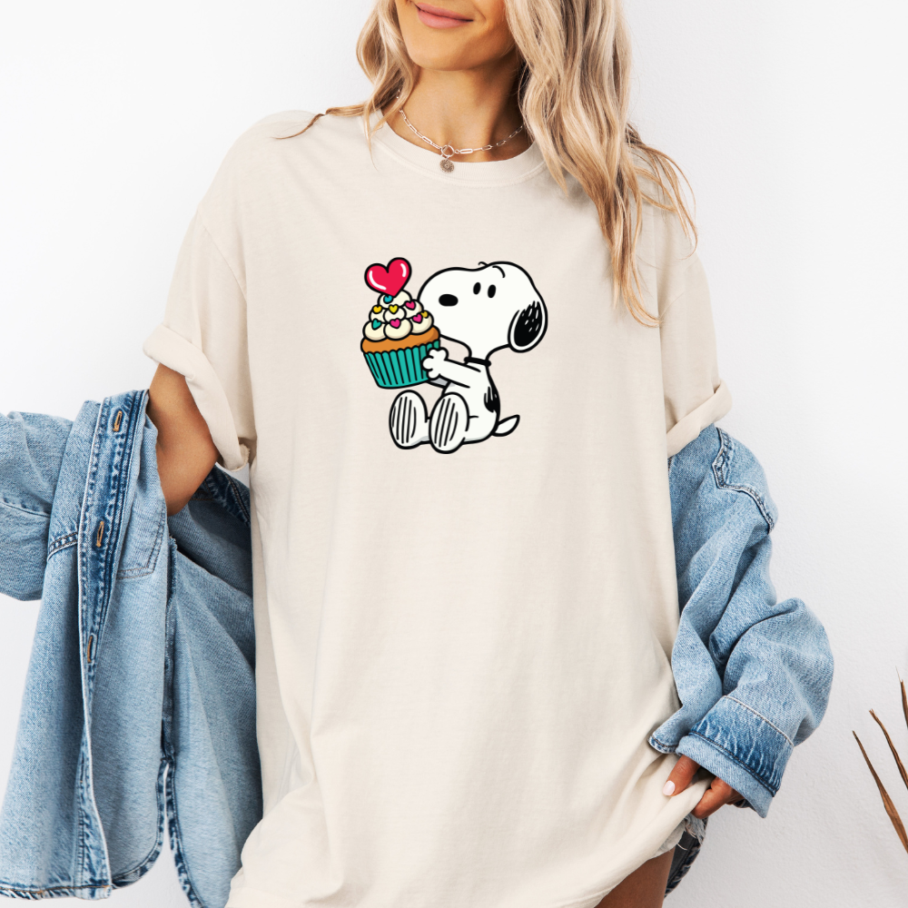 Simple Snoopy Dog Valentine cupcake sweater - tshirt ivory comfort colors