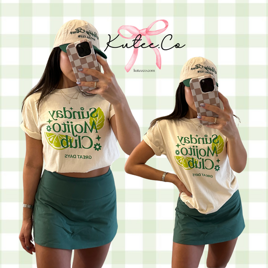 Green  wording chic sunday mojito Tshirt 100%cotton. Ivory comfort colors tshirt