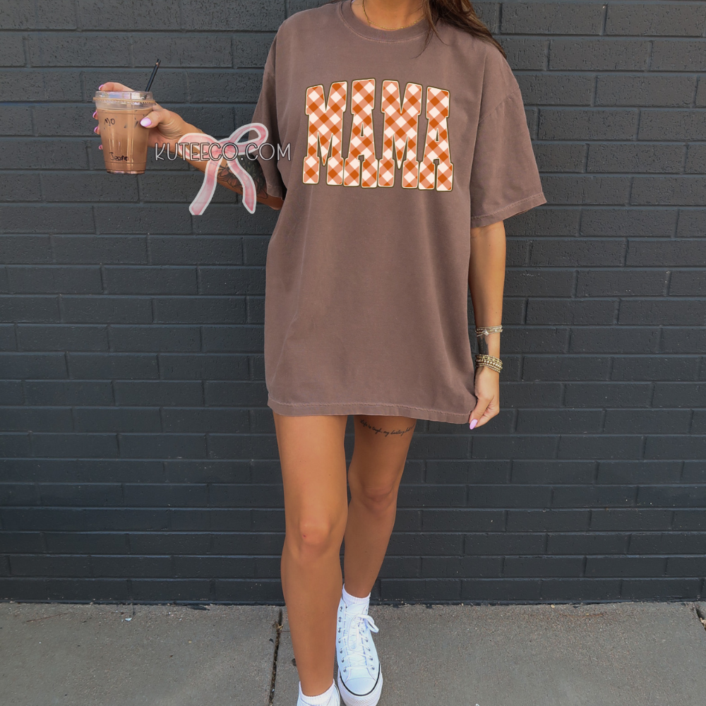 MAMA Checkered Orange T- Shirt
