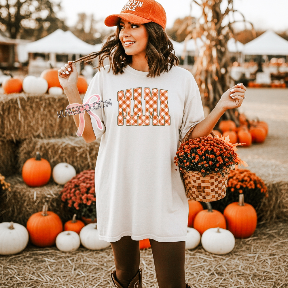 MAMA Checkered Orange T- Shirt