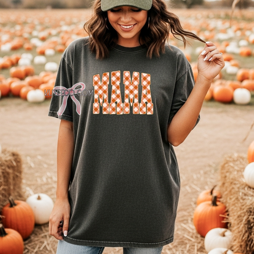MAMA Checkered Orange T- Shirt