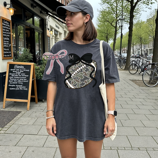 Camo Football Bow- T- Shirt