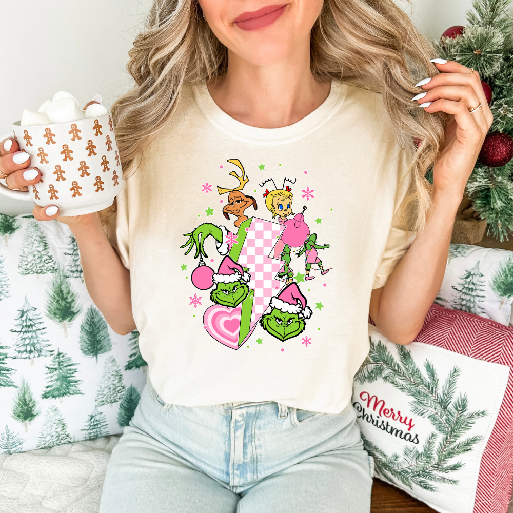 Retro Pink Grinch -Tee