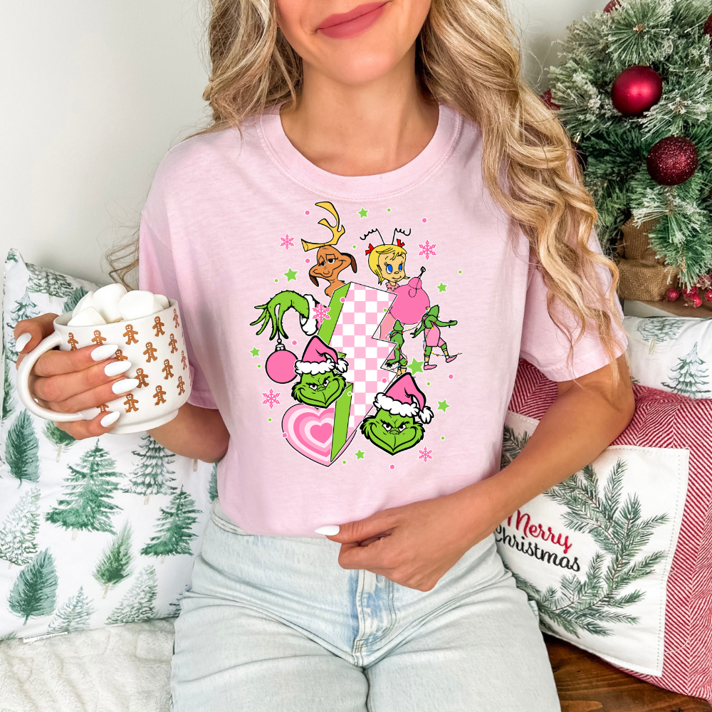 Retro Pink Grinch -Tee