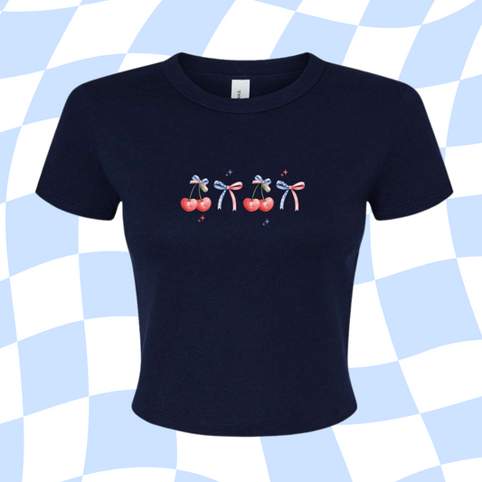 Cherry American Bows- Baby Tee