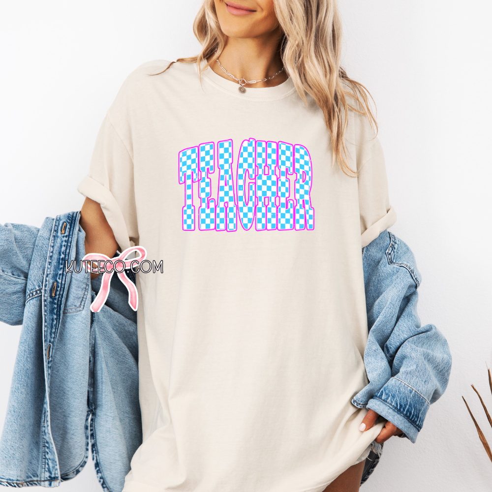 Teacher Blue checkered -T-Shirt