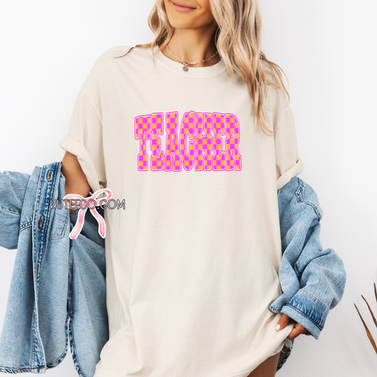 Teacher Pink Checkered -T-Shirt