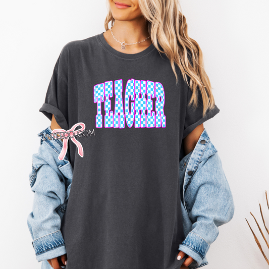 Teacher Blue checkered -T-Shirt