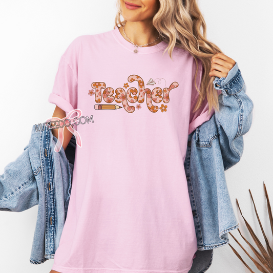 Pink Floral Teacher -T-Shirt