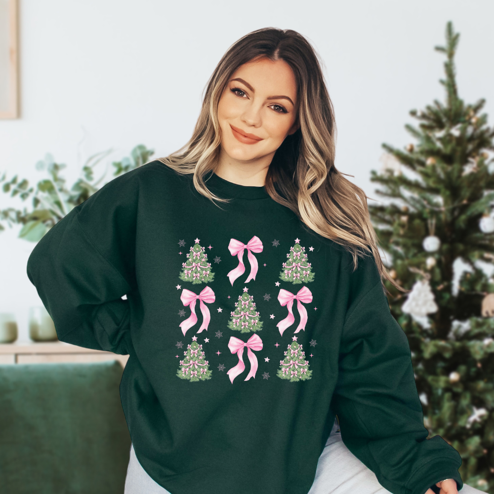 Pink Bows &Tree Christmas- Sweater