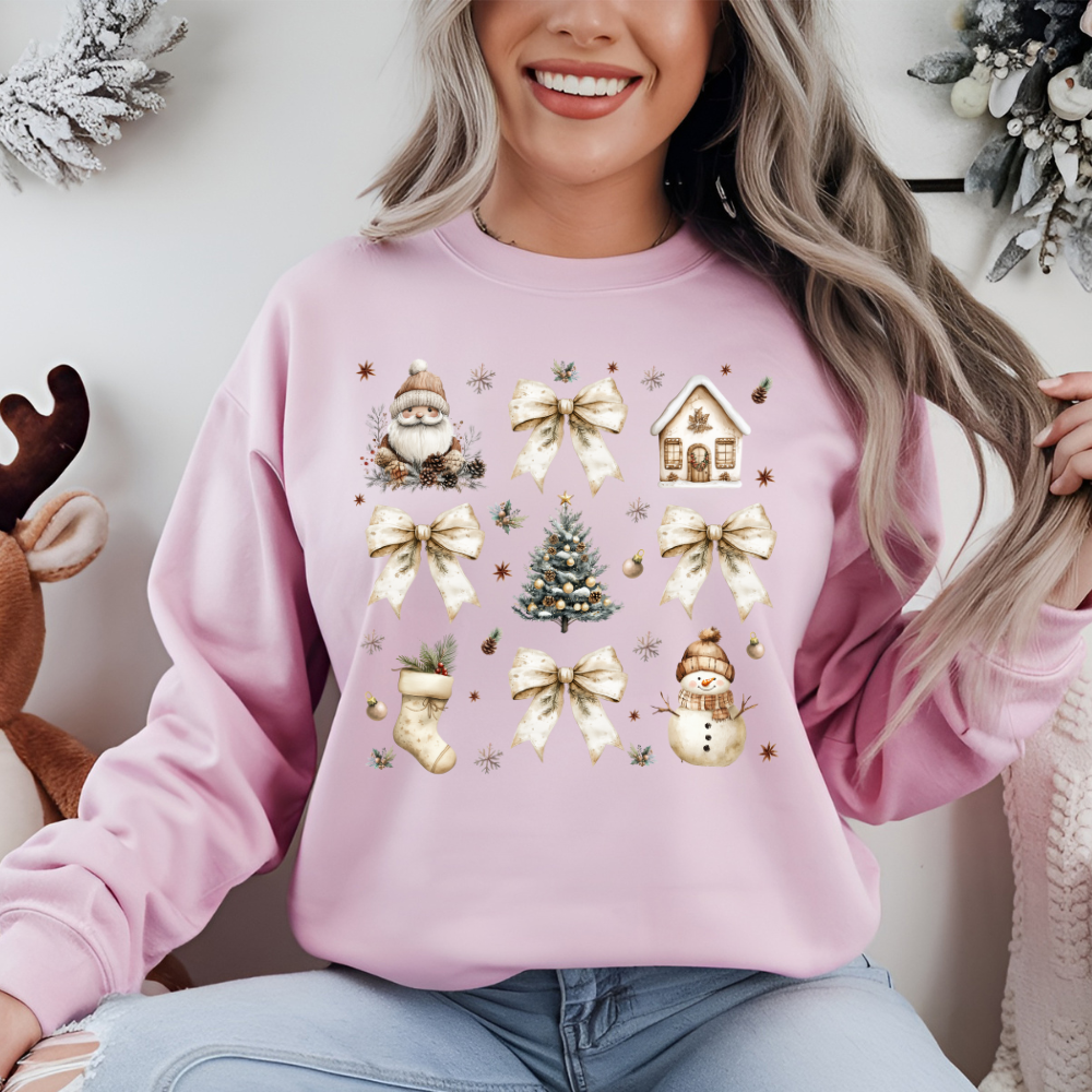 Gold Santa and Bows- Sweater