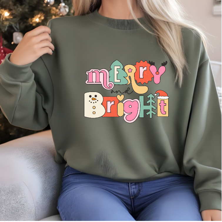 Merry Bright Bubble Letters- Sweater