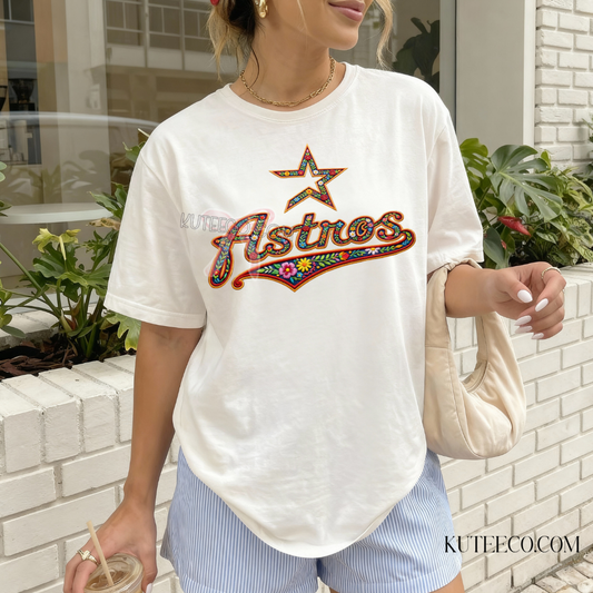 Astro Faux Embroidered- Comfort colors Shirt/ Sweatshirt