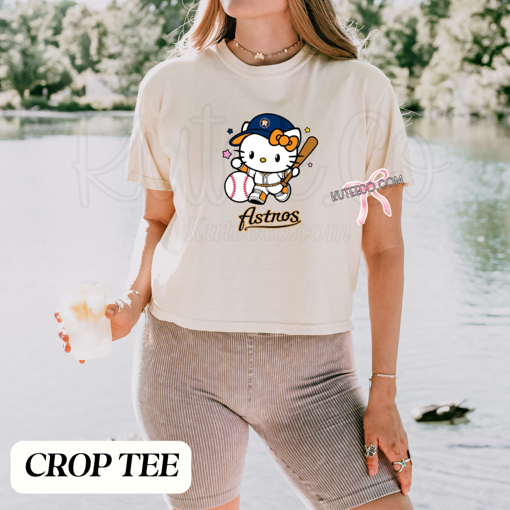 Ivory Croppeed girly astros baseball T-shirt 
