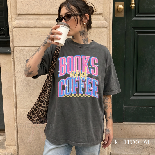 Books & Coffee- Comfort colors Tee