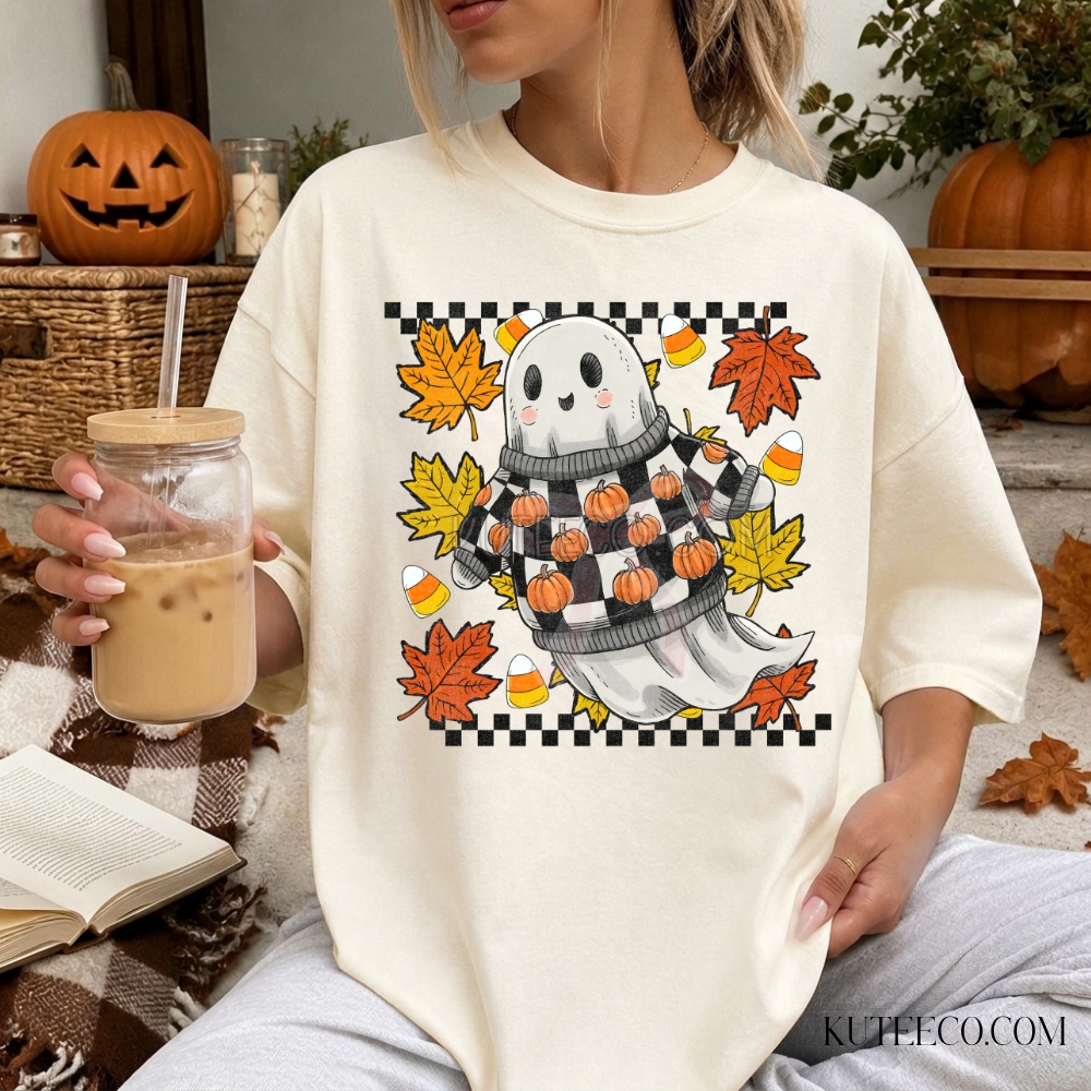 Checkered Ghost Spooky- Comfort Colors Tee