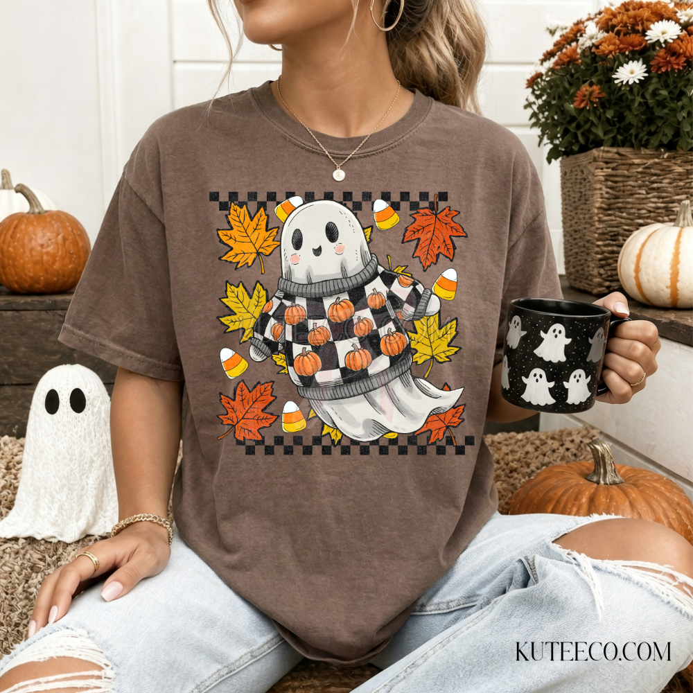 Checkered Ghost Spooky- Comfort Colors Tee