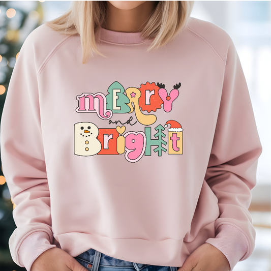 Merry Bright Bubble Letters- Sweater