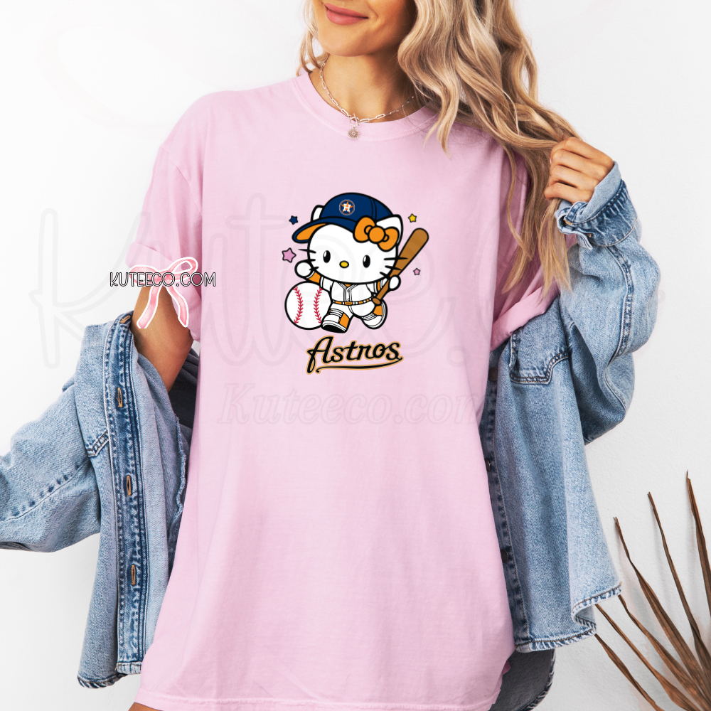 Pink girly astros baseball T-shirt 
