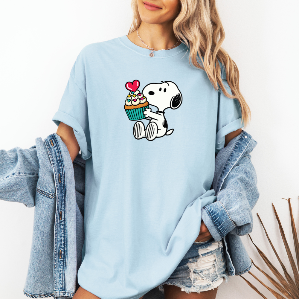 Simple Snoopy Dog Valentine cupcake sweater - light blue comfort colors tshirt 