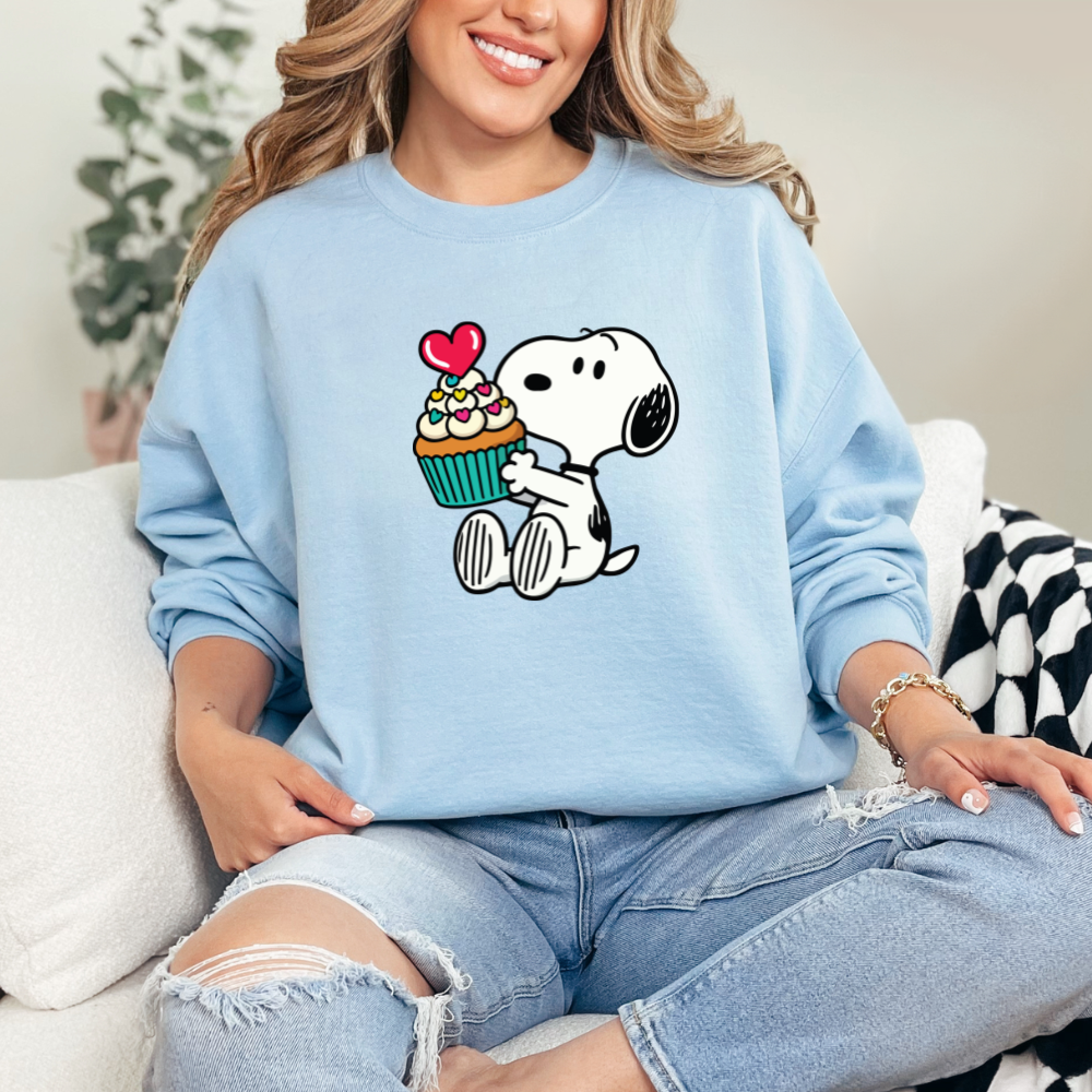 Simple Snoopy Dog Valentine cupcake sweater - light blue 