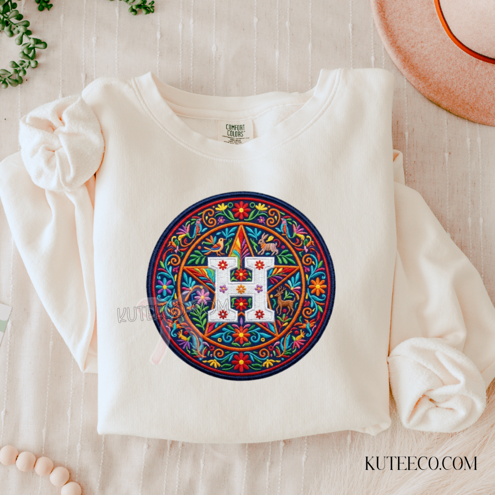H-Town Faux Embroidered- Comfort colors Shirt/ Sweatshirt