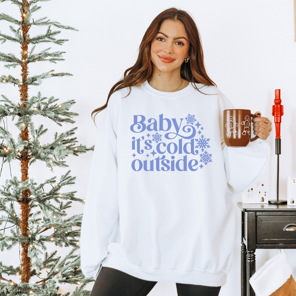 baby its cold outside sweater  in white and baby blue