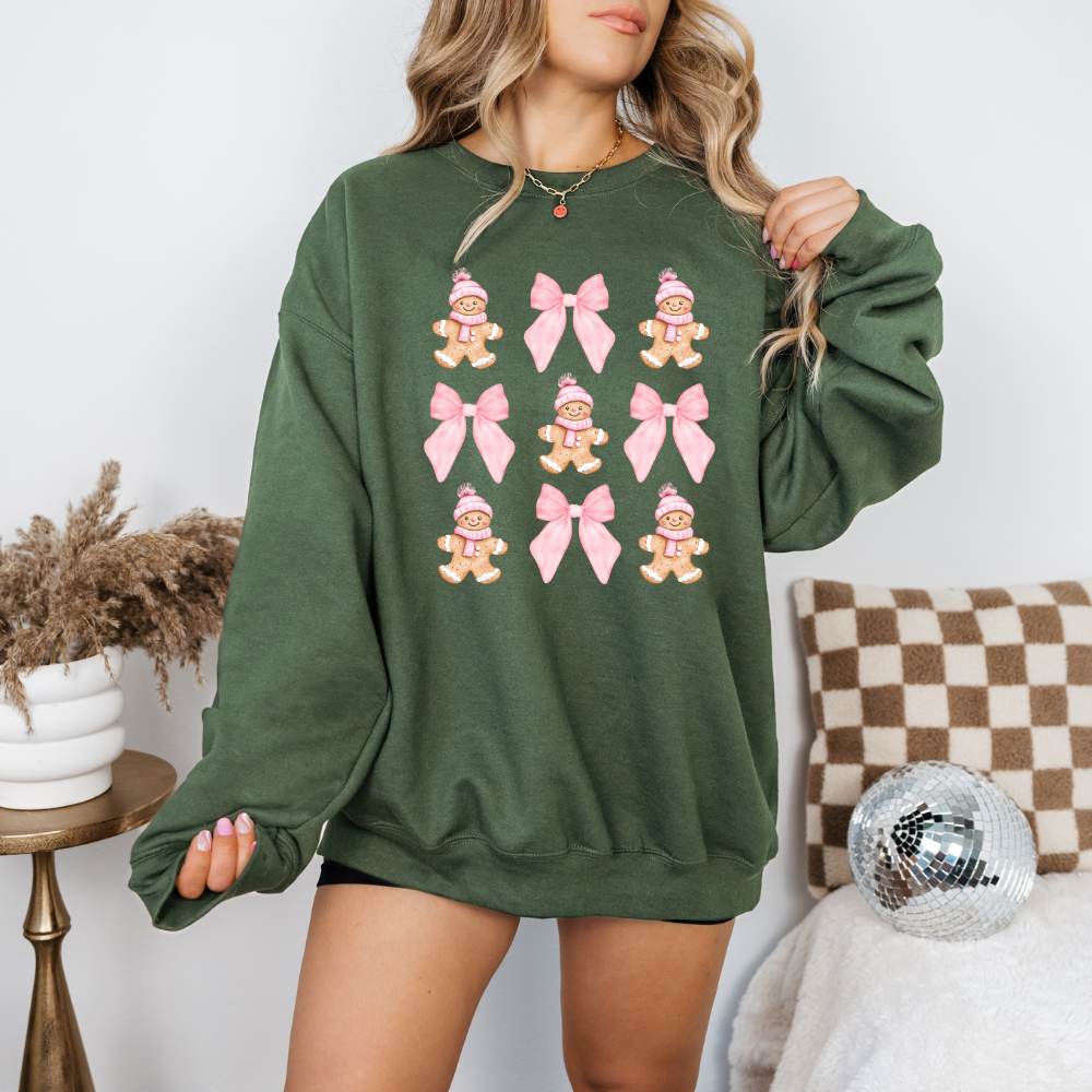 oive green pink bow and gingerbreadman sweater 