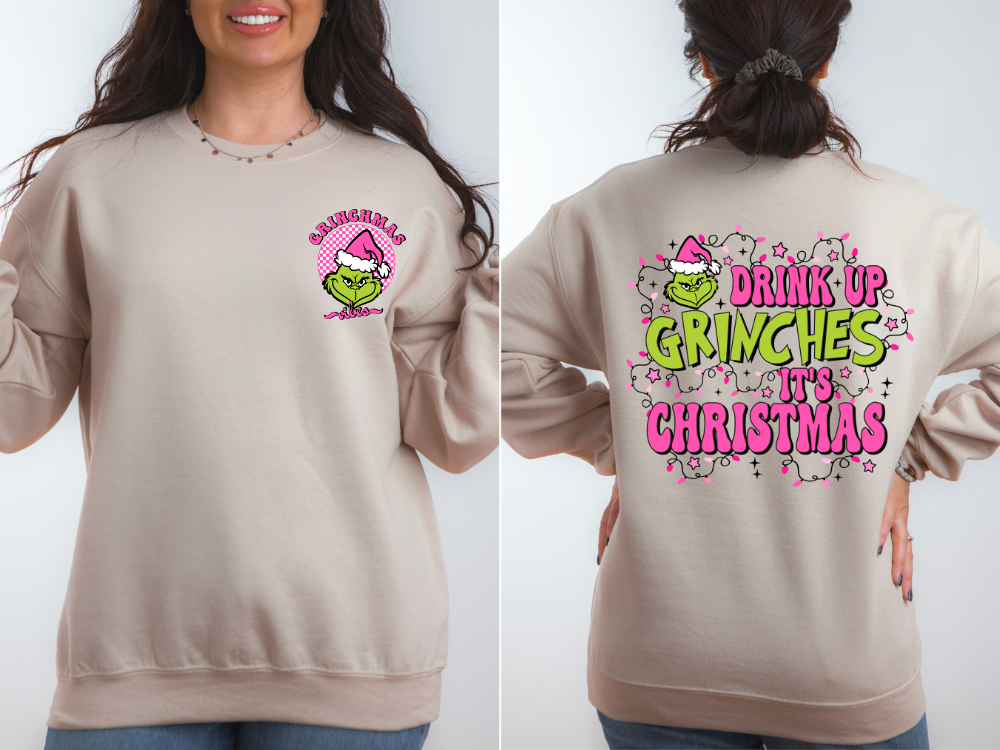 sand beige front and back grinchmas /drinkup grinches its christmas 