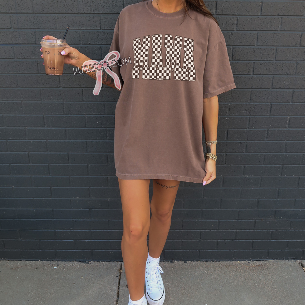 Checkered Brown MAMA T- Shirt