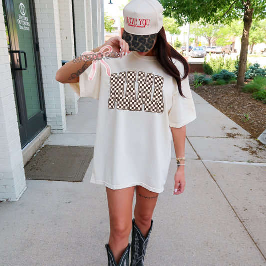 Checkered Brown MAMA T- Shirt