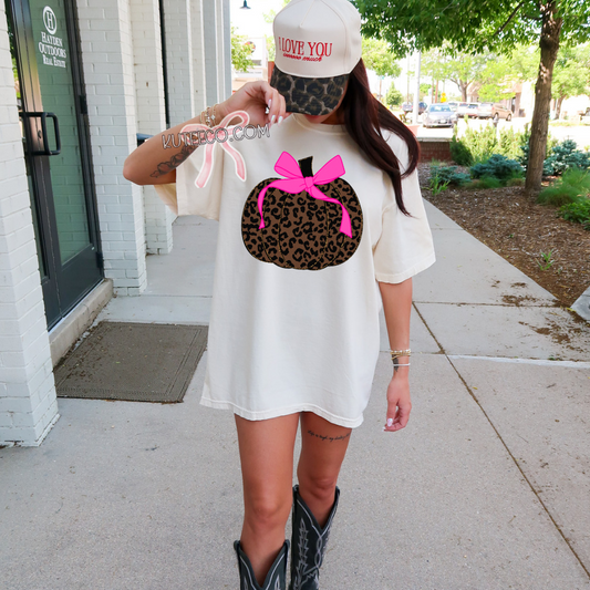 Pumpkin Bow Leopard Pink -T-Shirt