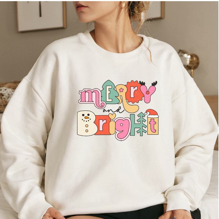 Merry Bright Bubble Letters- Sweater